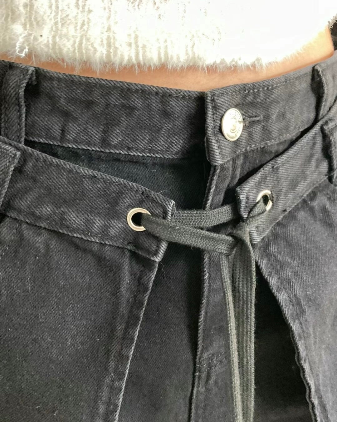 拼接假兩件工裝牛仔褲