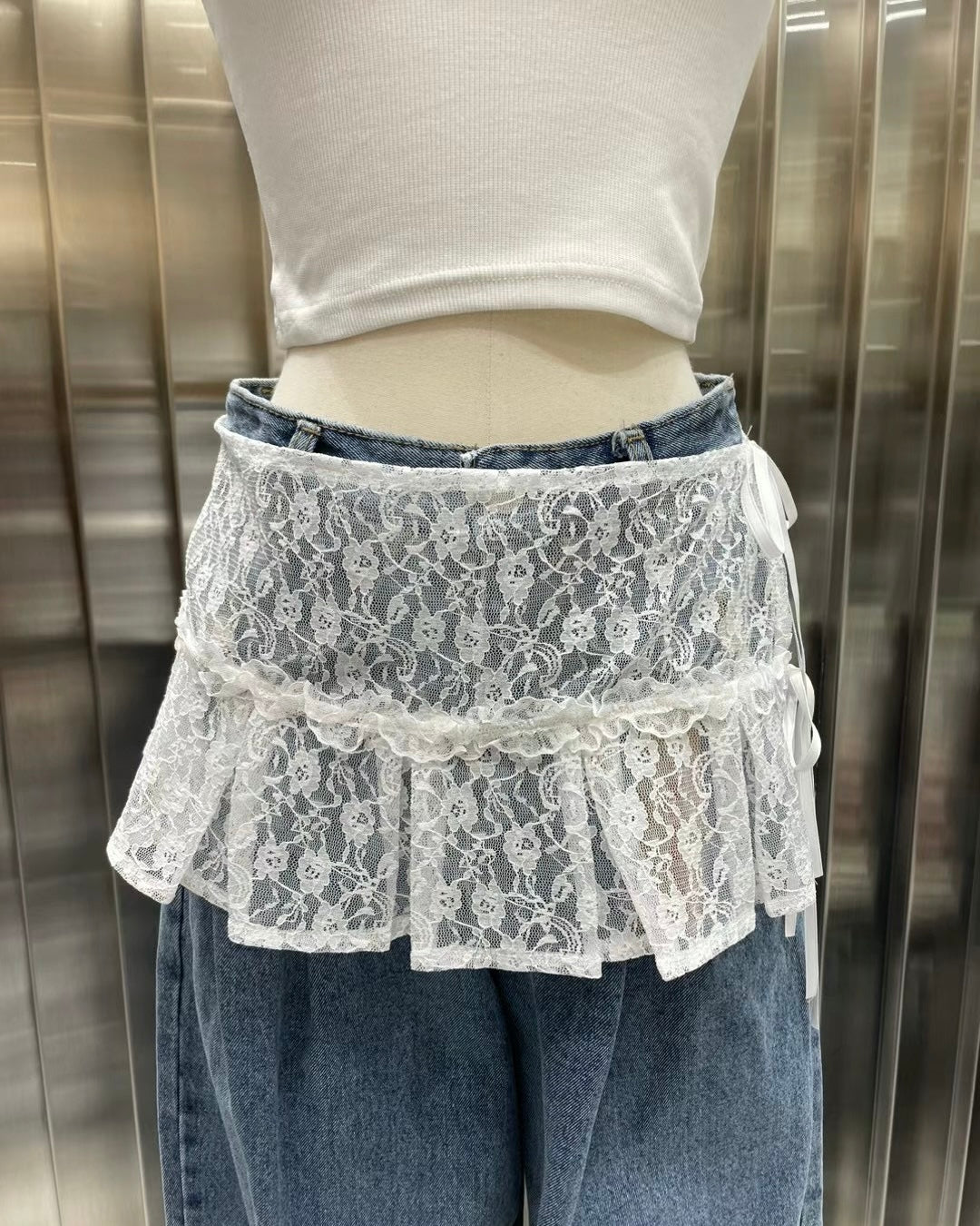 綁帶蕾絲疊穿裙簾