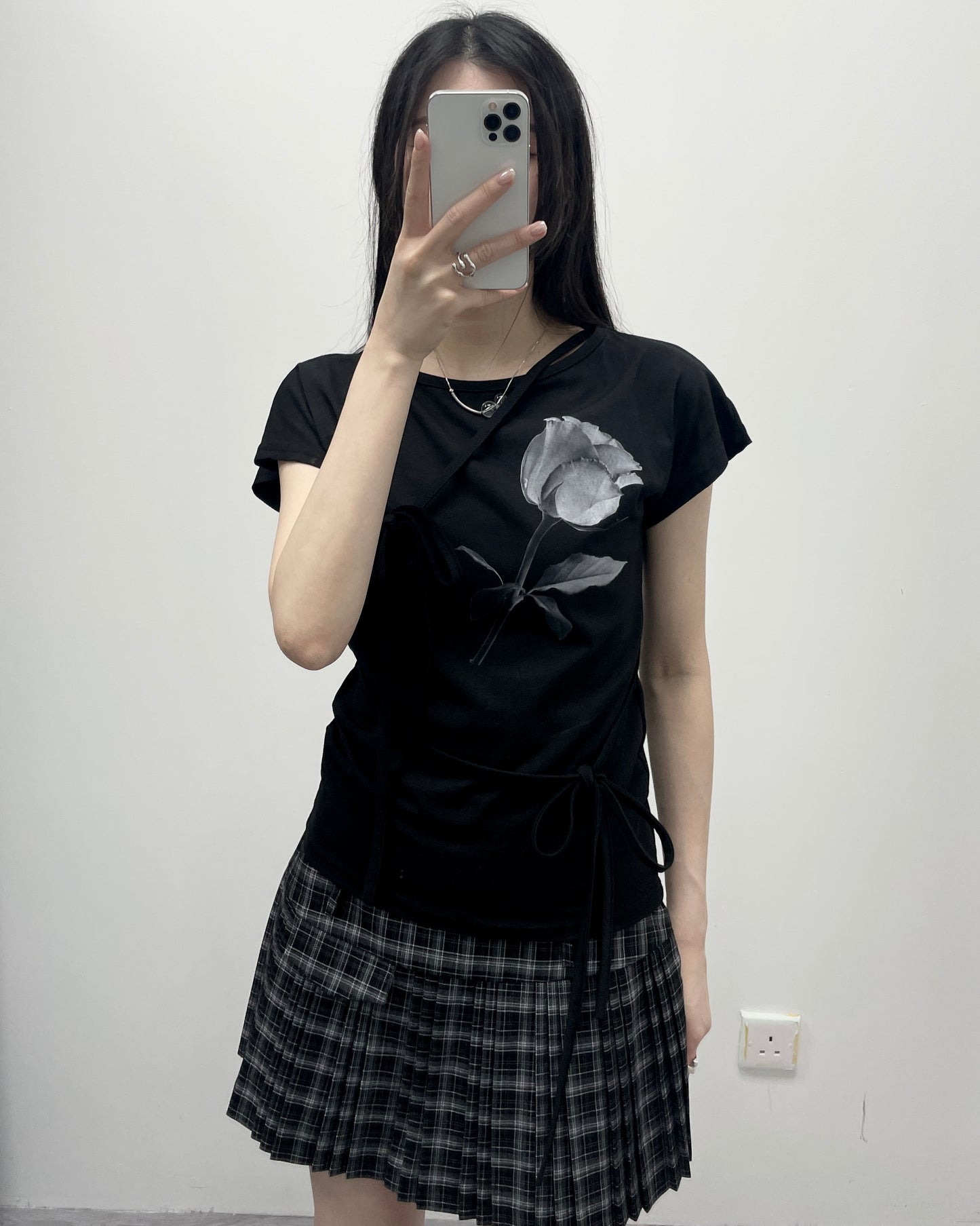 玫瑰花綁帶短袖