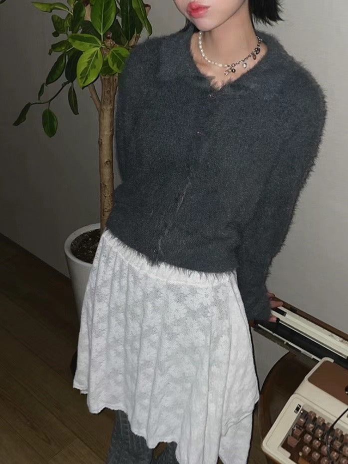 毛絨翻領扣鈕外套￼