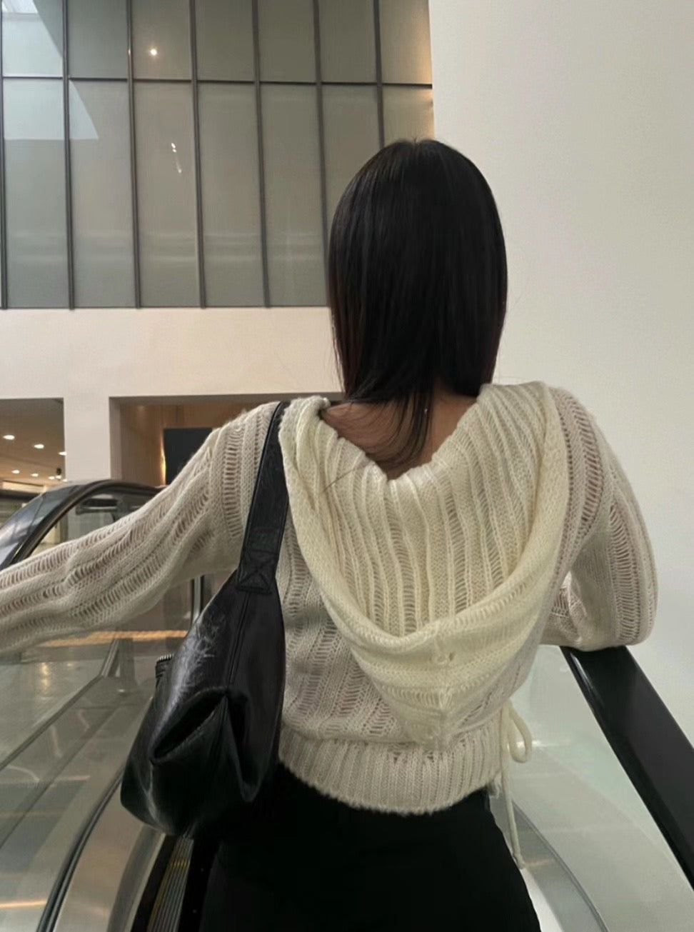 針織連帽綁帶外套
