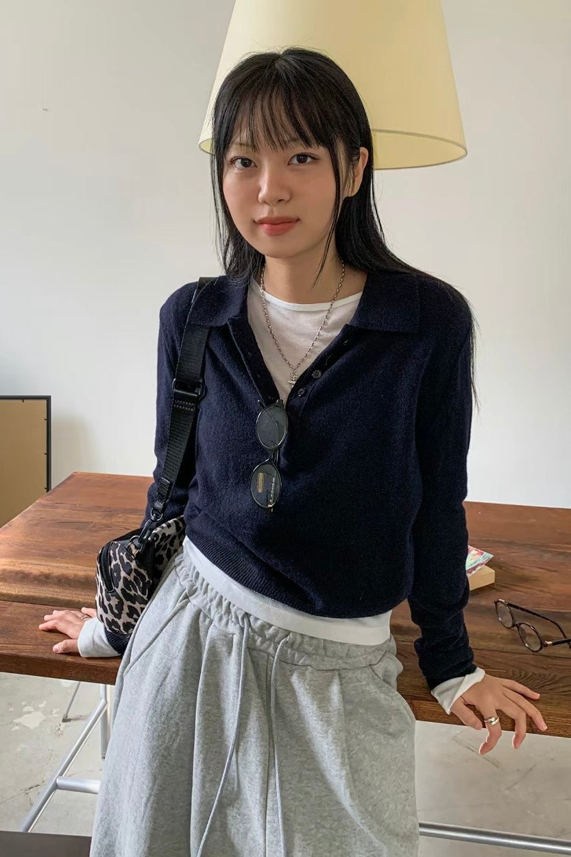 休閒扣鈕針織上衣￼