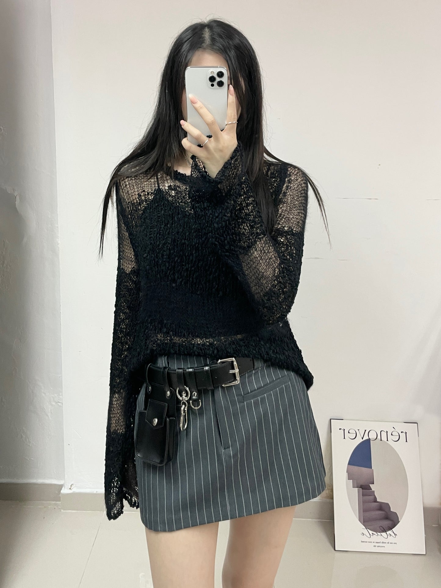 橡筋腰直紋西裝裙