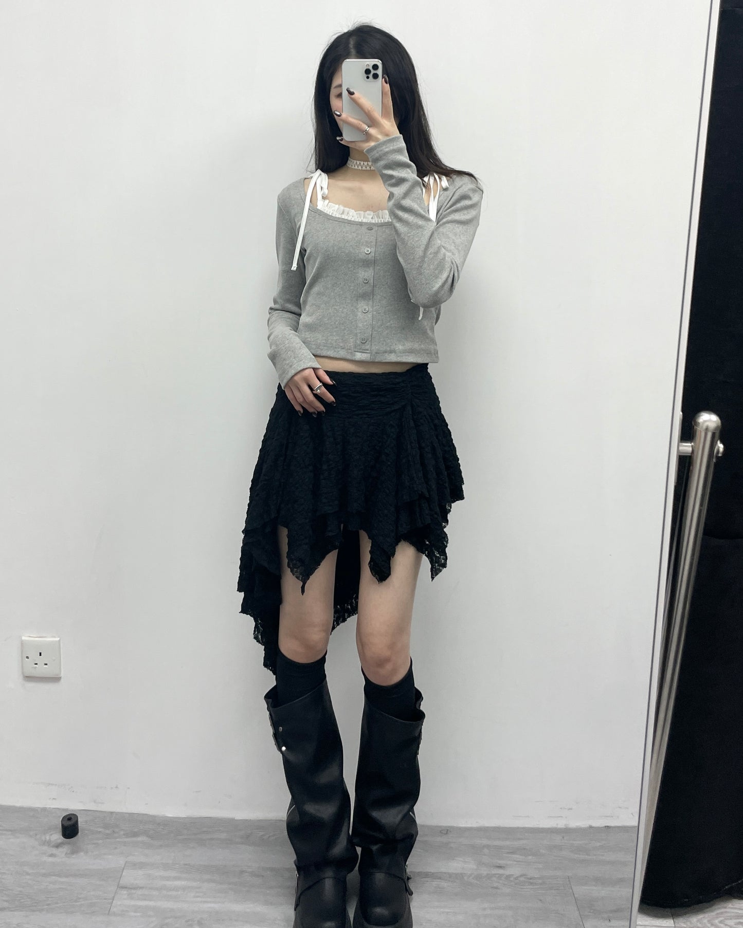假兩件綁帶羅紋上衣