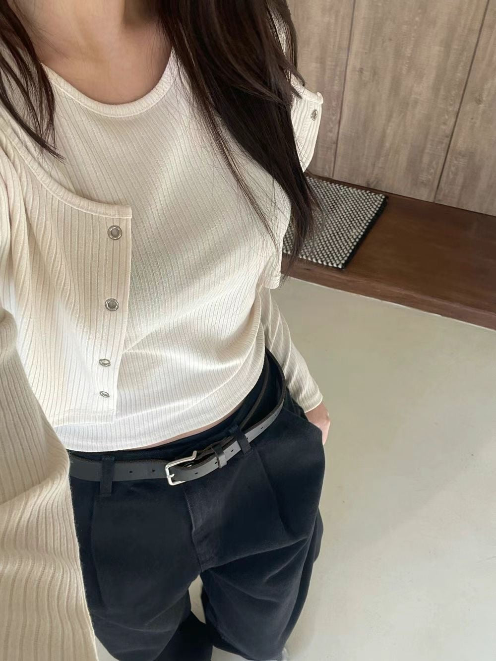 綁帶坑紋上衣set