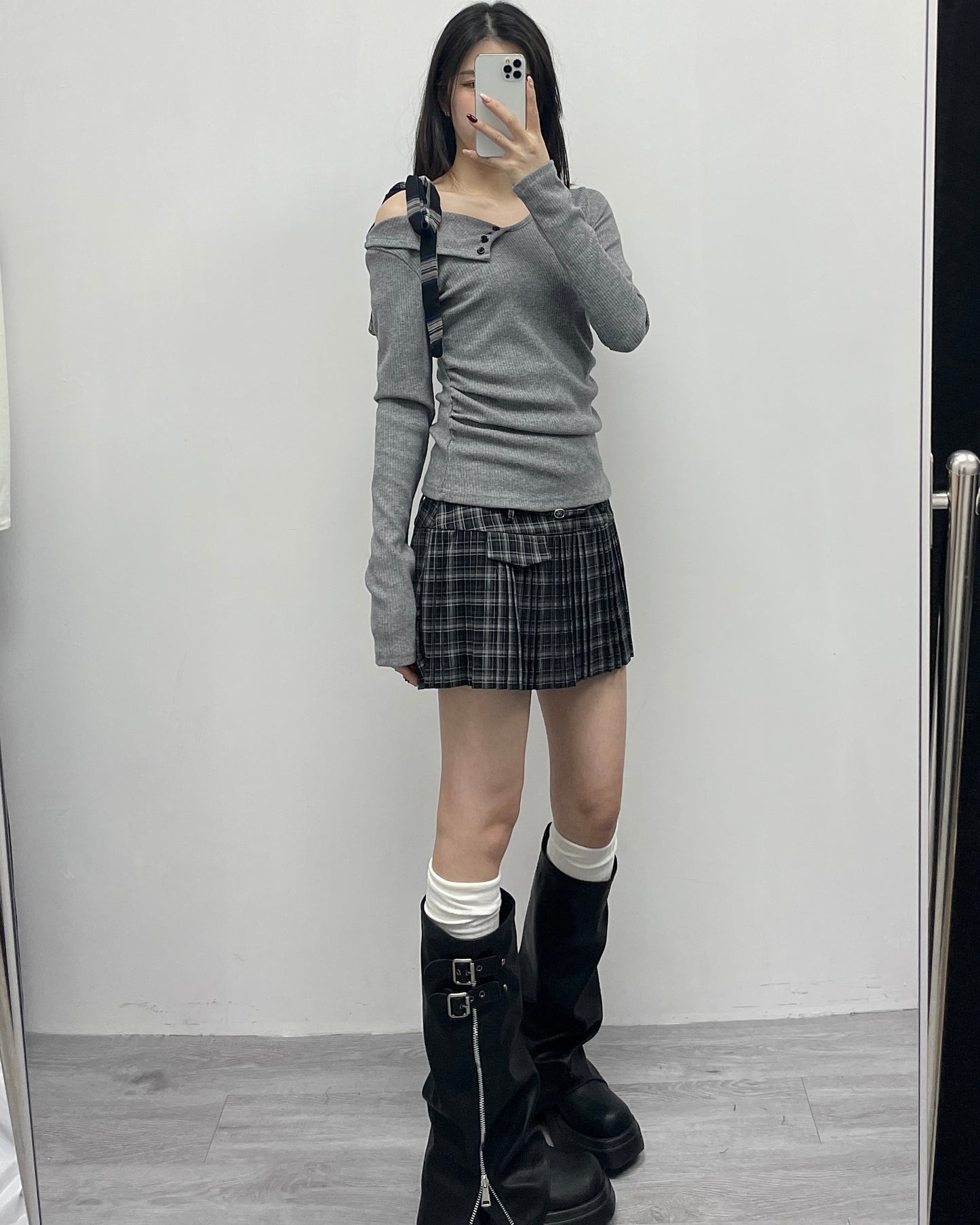 格子百褶短裙