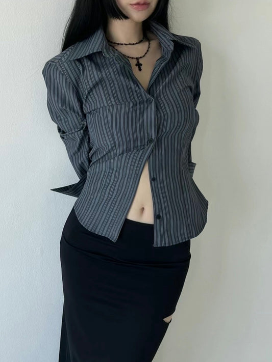 條紋收腰顯瘦襯衫