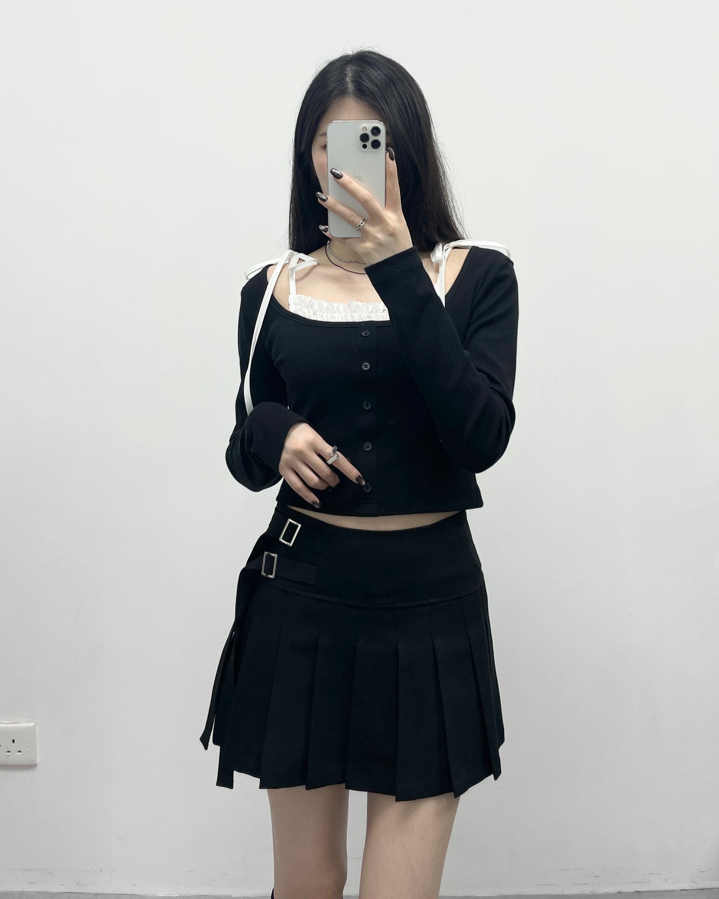 假兩件綁帶羅紋上衣