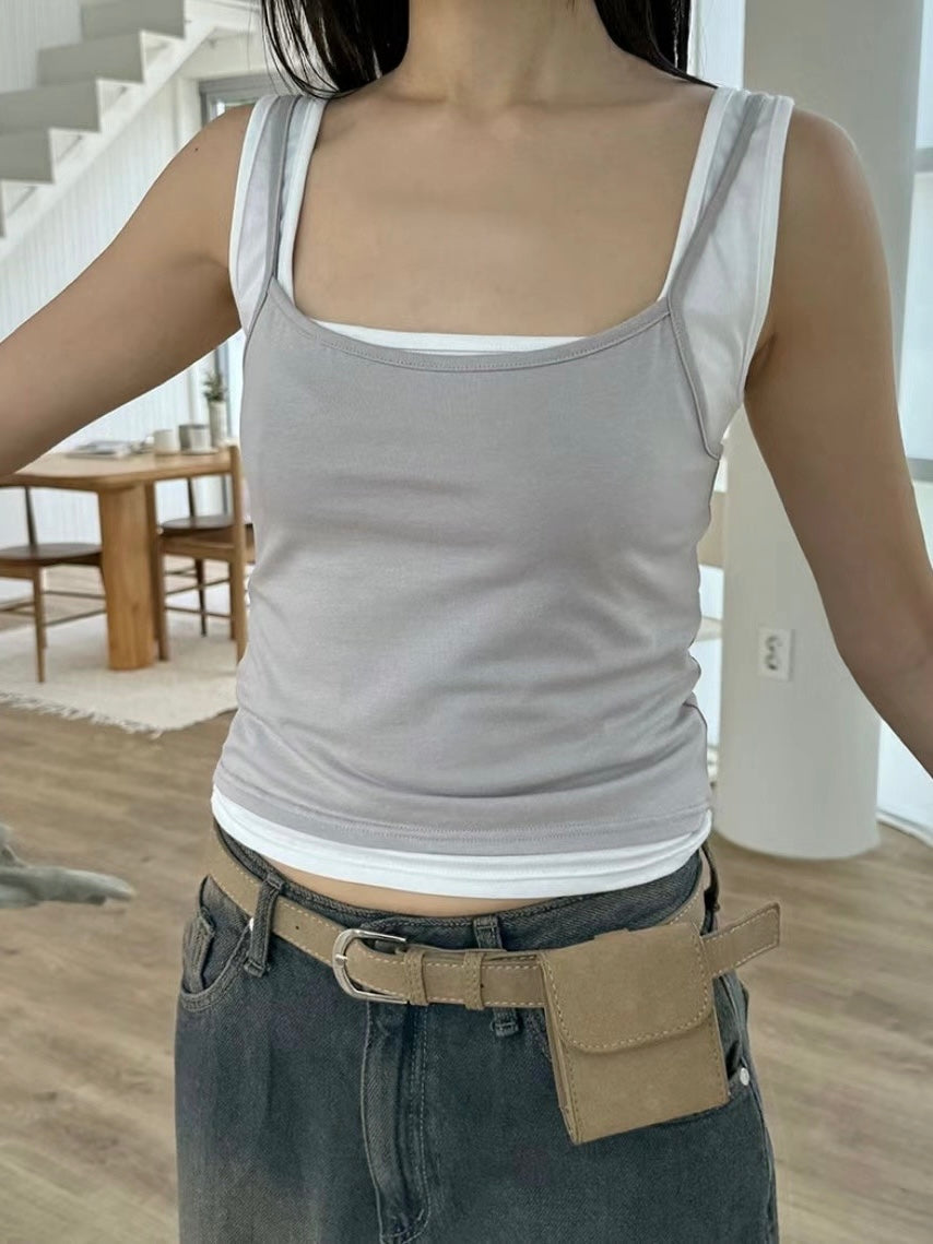 撞色兩件疊穿背心￼