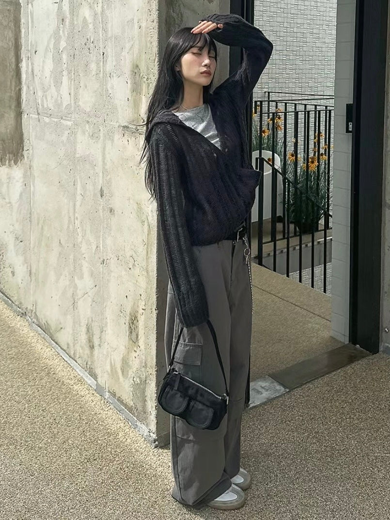 針織連帽綁帶外套