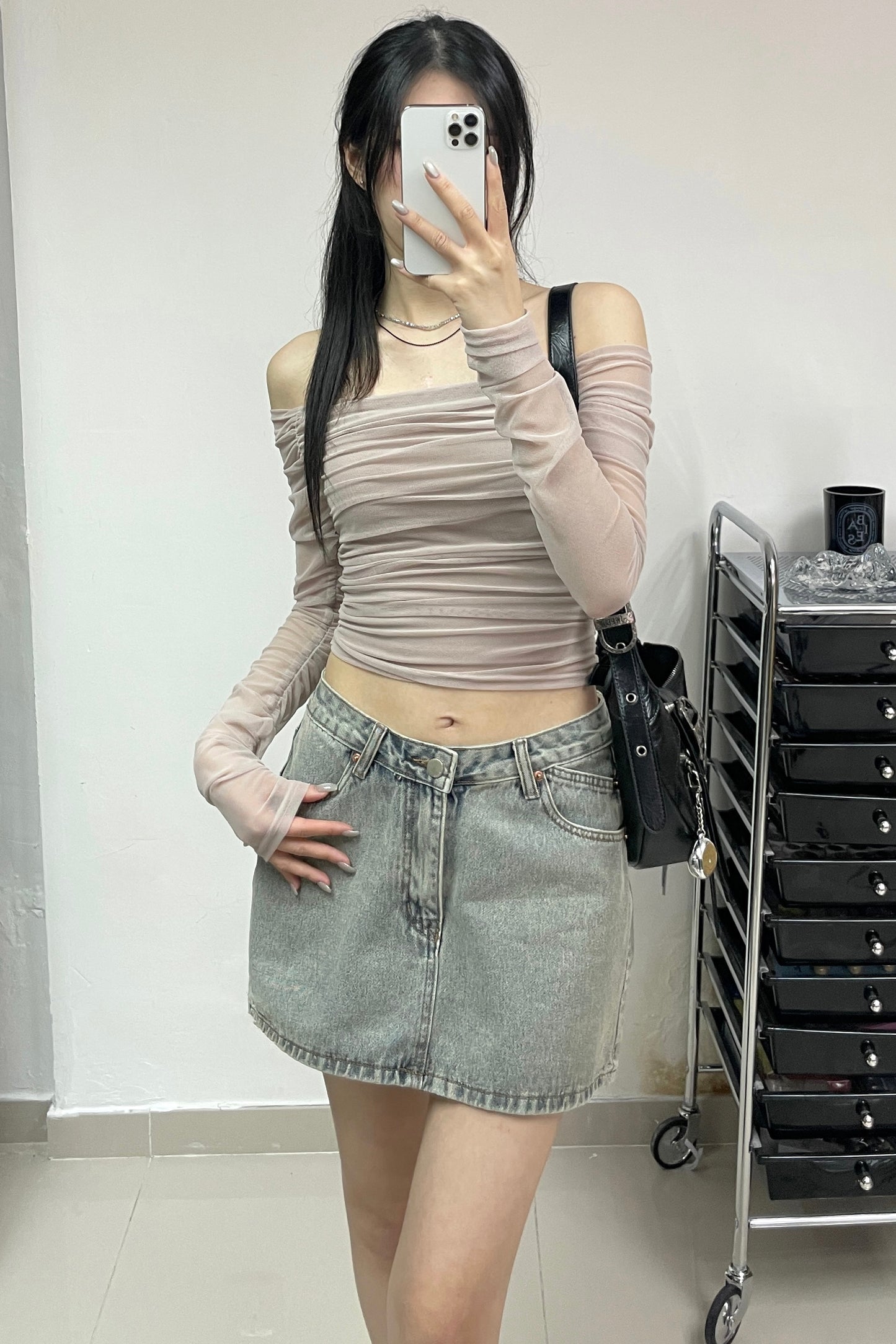 V形腰線A字牛仔裙
