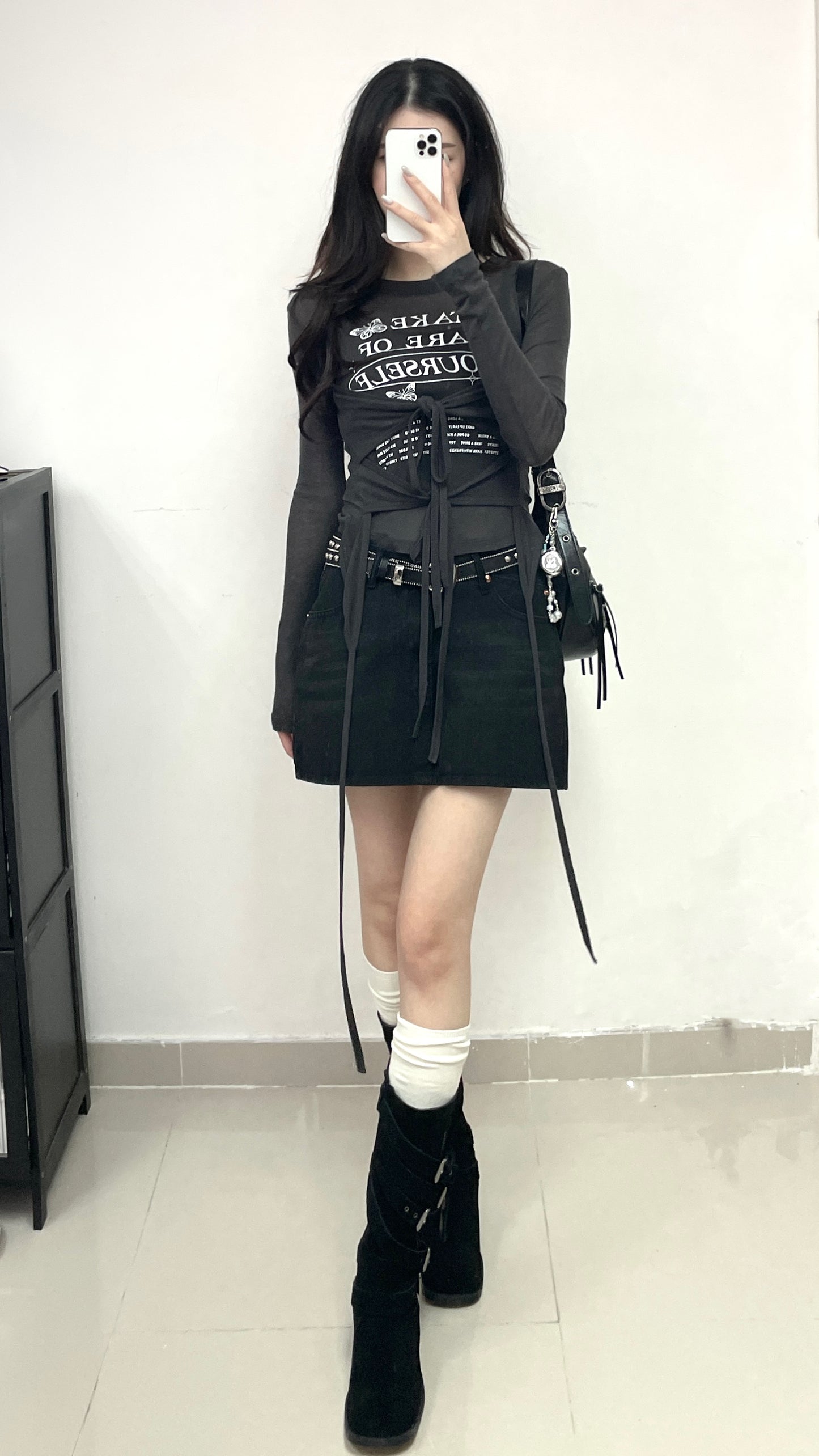 V形腰線A字牛仔裙